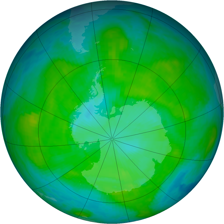 Antarctic ozone map for 09 January 1987